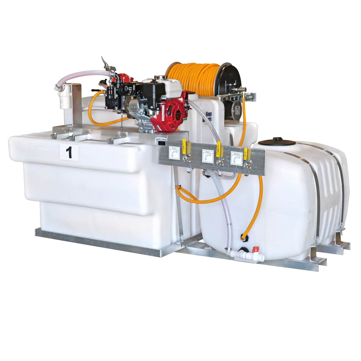 Kings Sprayers 300/100 Gallon SpaceSaver Dual Tank Skid Sprayer w/ 10 GPM Pump & Electric Reel 300' 1/2" ID Hose
