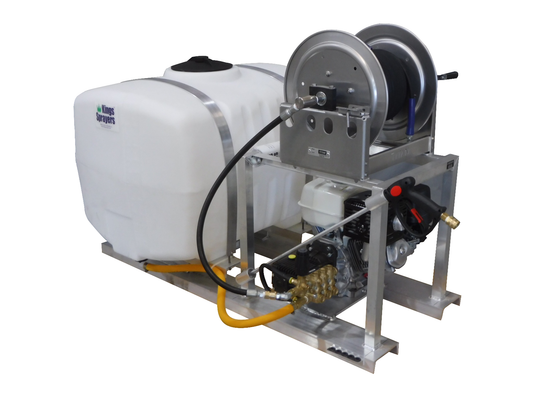 100 Gallon Pressure Washer Skid Sprayer & Manual Reel w/ 100' 3/8" ID 4000 PSI Hose (4 gpm, 4000 psi)