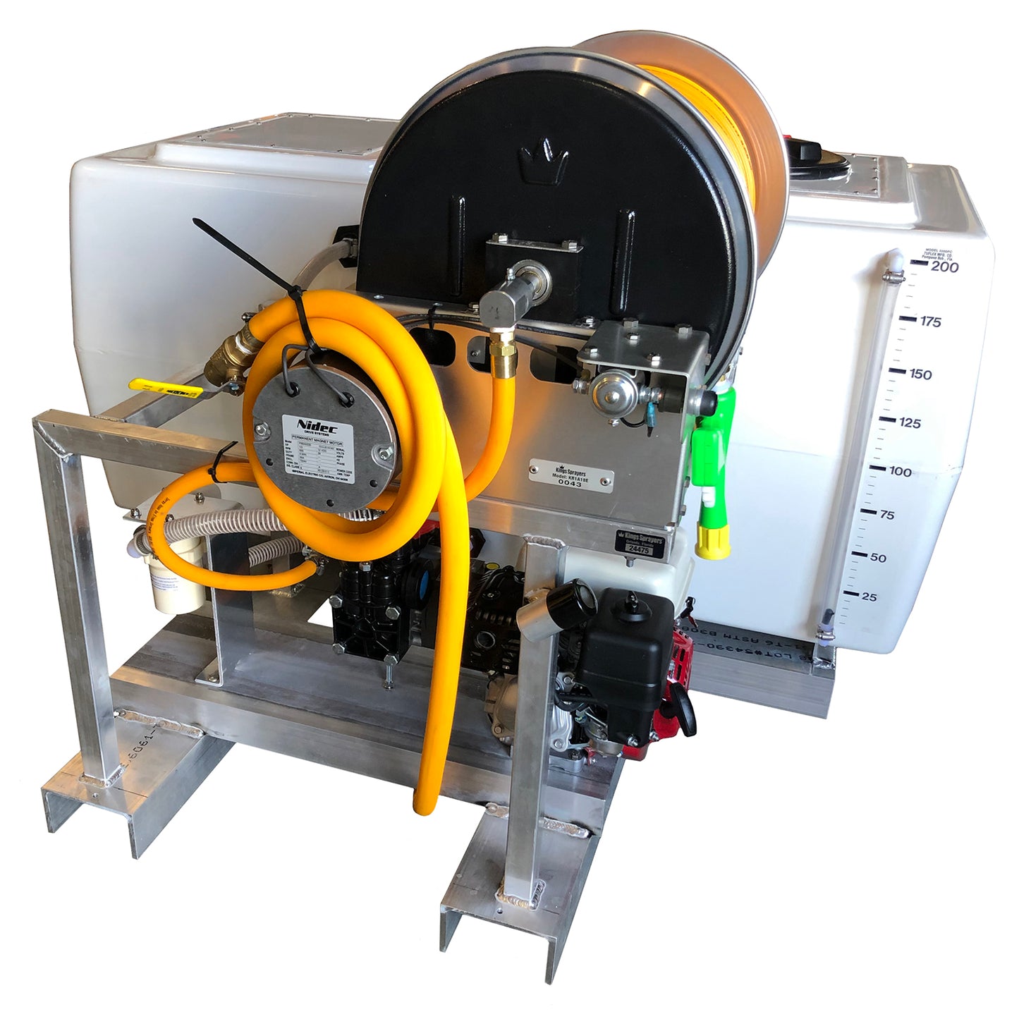 Kings Sprayers 200 Gallon Fiberglass Skid Sprayer with 10 gpm Diaphragm Pump & Electric Hose Reel