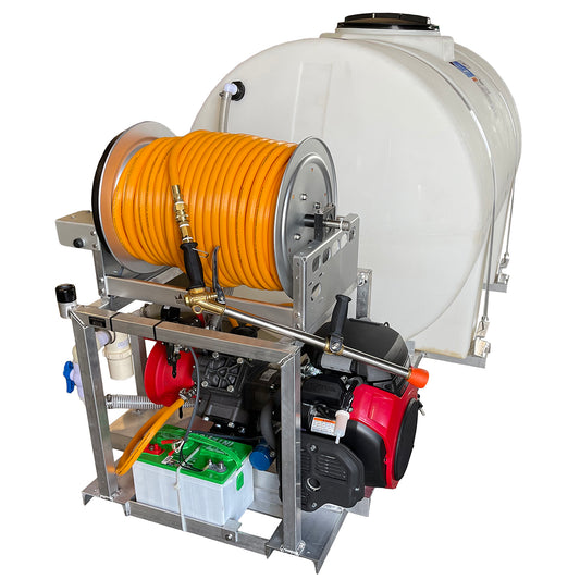 Kings 535 Gallon Skid Sprayer, 28.7 GPM, 725 PSI, Diaphragm Pump, 20 HP Electric Start Engine, Electric Hose Reel, 300' of 1/2" ID Hose, Battery, Model KS535