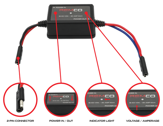 REMCO 901-RC02-R REMOTE CONTROL - 12/24 VDC, REMOTE ON/OFF SWITCH, 40 AMP, 2-PIN, REMOTE/LANYARD INCLUDED