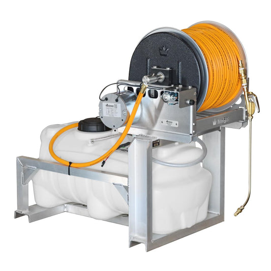 Kings 25 Gallon Skid Sprayer, 3.5 GPM, 50 PSI, Diaphragm Pump, 12V, Electric Hose Reel, 300' of 3/8" ID Hose, Model KS25
