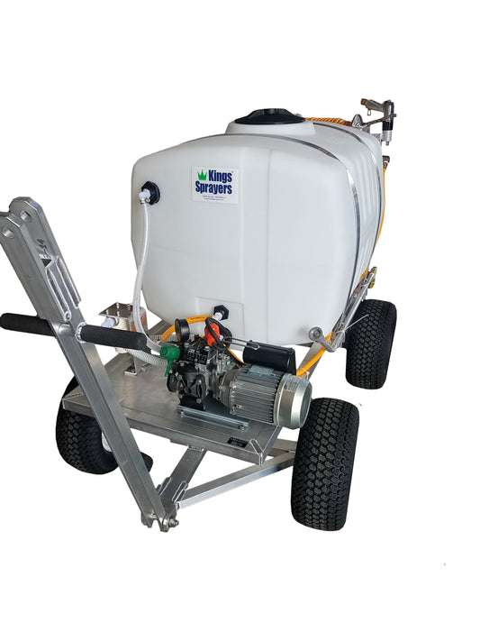 Kings 100 Gallon Electric 4-Wheel Sprayer, 4.5 GPM, 200 PSI, Diaphragm Pump, 115V, Manual Hose Reel, 300' of 3/8" ID Hose, Model K4C100