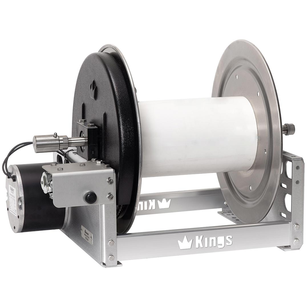 KR1A12E Kings 12" Aluminum Electric Hose Reel with Stainless Steel Manifold