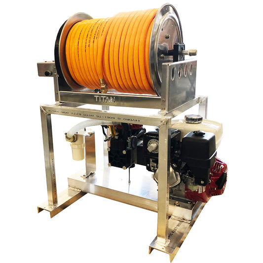 Hypro D50GRGI8 & Honda 9 HP GX270 Engine Assembly w/ Electric Reel 300' 1/2" ID Hose on Aluminum Frame (Includes Filter & Stand)