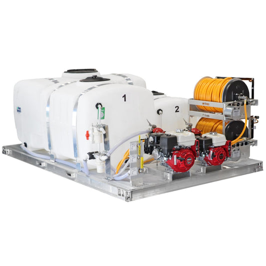 Kings 600 Gallon (300/200/100) Multi-Tank Skid Sprayer, Dual Diaphragm Pumps, 9.6 GPM, 580 PSI & 14.8 GPM, 580 PSI, Dual Electric Hose Reels, 300' of 1/2" ID Hose, Model KS300200100
