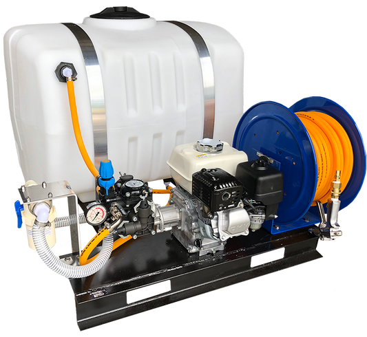 Kings Steel 100 Gallon Skid Sprayer, 5 GPM, Diaphragm Pump, 5.5 HP Engine, Manual Hose Reel, Model KSS100