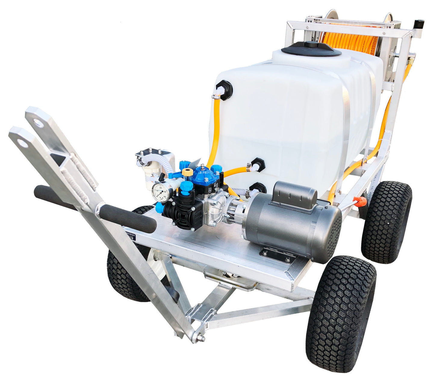 Kings Sprayers 50 Gallon Electric 4-Wheel Sprayer w/ 4.3 GPM 115V Poly Diaphragm Pump & Manual Hose Reel with 150' of 3/8" ID Hose
